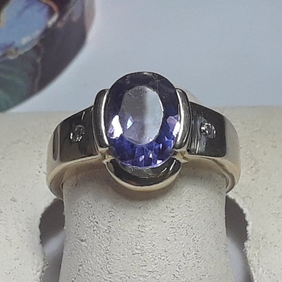 Estate 1.75ct Natural Tanzanite & Diam JC Rinker 14Kt YG 1/2 bezel S-4 Ring19663 - Picture 2 of 6